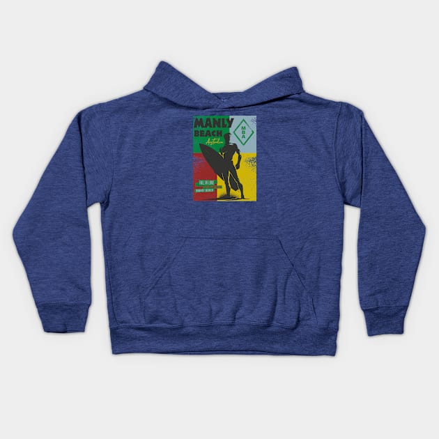 Manly Beach  sydney  Australia Surfer Silhouette Distressed Kids Hoodie by Alexander Luminova